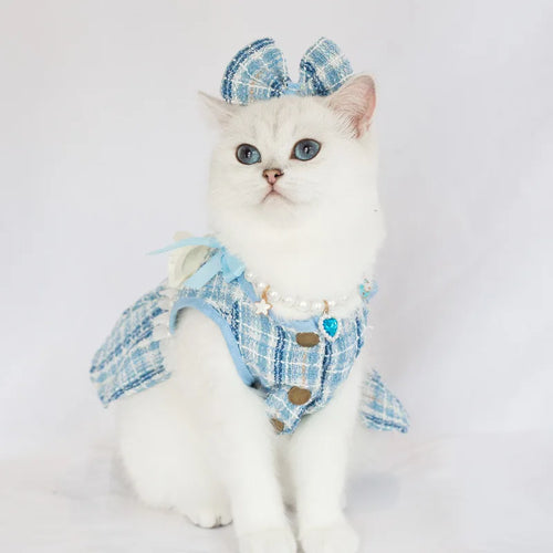 Cute Cat Skirt & Pearl Necklace Set | Party Outfit for Kittens